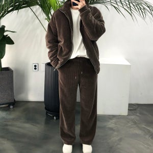 겨울 남녀공용 골덴 오버핏 점퍼 밴딩 트레이닝복 세트 셋업