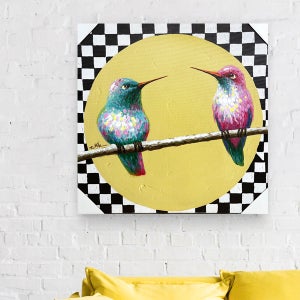하우스웨어 희망적인 새그림 유화 그림액자 아트 캔버스 픽처 50x50cm [알록달록 벌새]