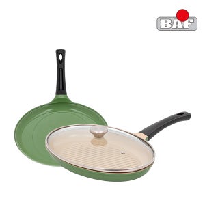 BAF 인덕션 겸용 타원형 생선 구이 그릴팬 스테이크팬 35cm, 카키