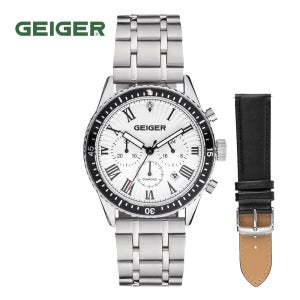 가이거 남성 다이아몬드 멀티펑션 워치 GE8058WS 원형 라운드 쿼츠 남자 시계 선물