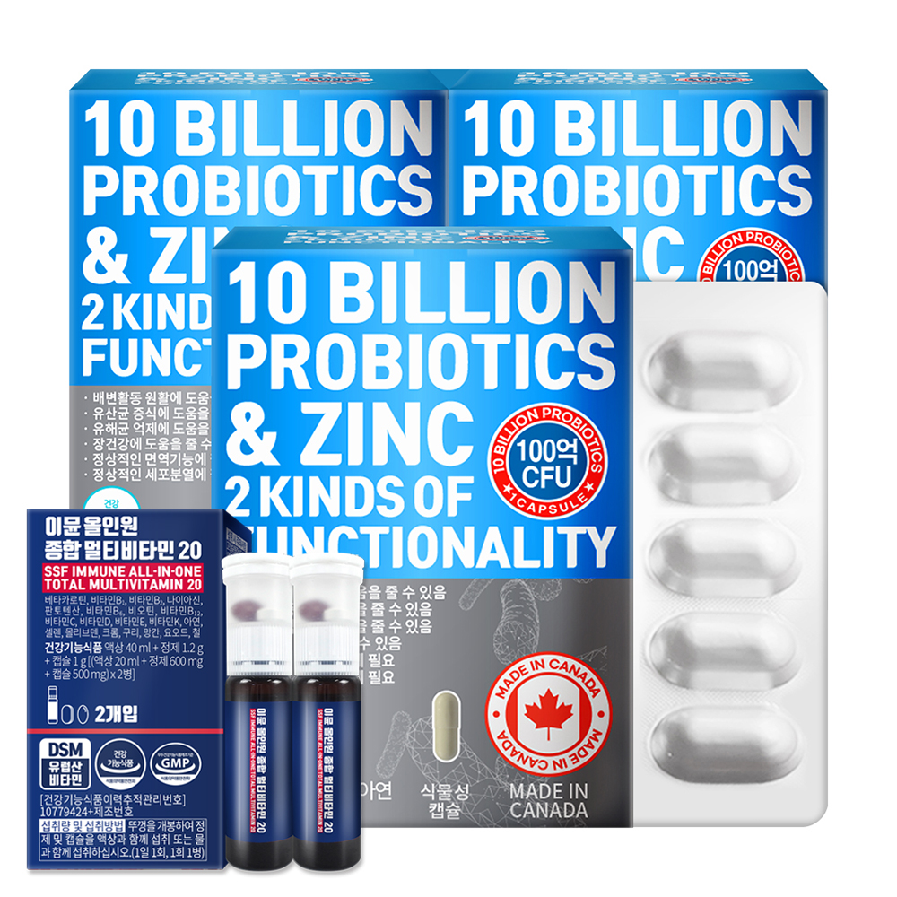 <b>100억</b>보장 <b>프로바이오틱스</b> <b>17종</b> 생유산균 아연 캐나다직수입 500mg 60캡슐, 3개