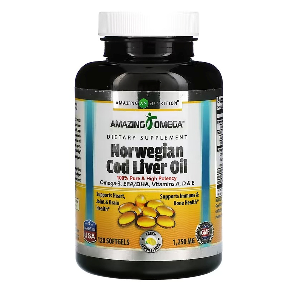 어메이징 뉴트리션 노르웨이 <b>코드 리버 오일</b> 1250ml 레몬 맛 소프트젤120정 X 1통