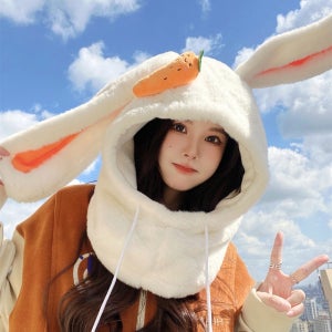 커플 털 토끼 귀달린 겨울 방한 모자