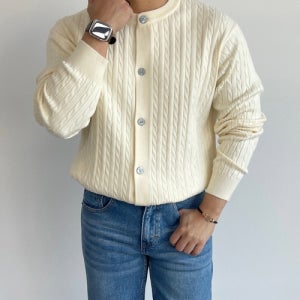 남자라운드넥가디건 남자꽈배기가디건