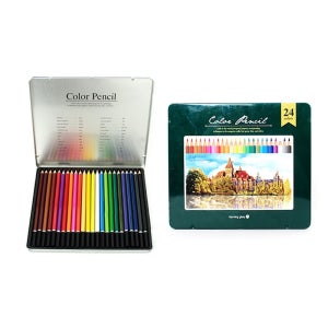 24색 유성 색연필 틴케이스 세트 학생 입시 준비 전문가용 미술 학원 그림 그리기 수행 평가 실기 작품