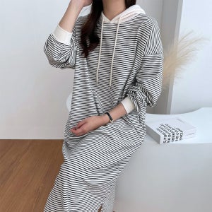 가을 원피스 후드 스트라이프 맨투맨 롱 원피스 빅사이즈