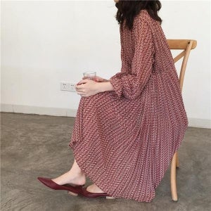 봄 가을 여자 레트로 페이즐 쉬폰 롱원피스 루즈핏 하늘하늘 드레스 A3