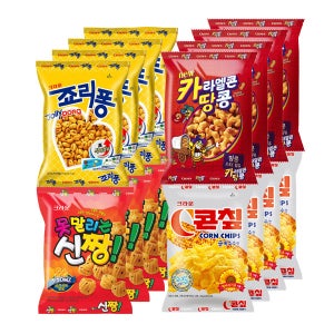 크라운 C콘칩 70g+못말리는신짱 120g+카라멜콘땅콩 72g+죠리퐁 74gx각4개(총16개)