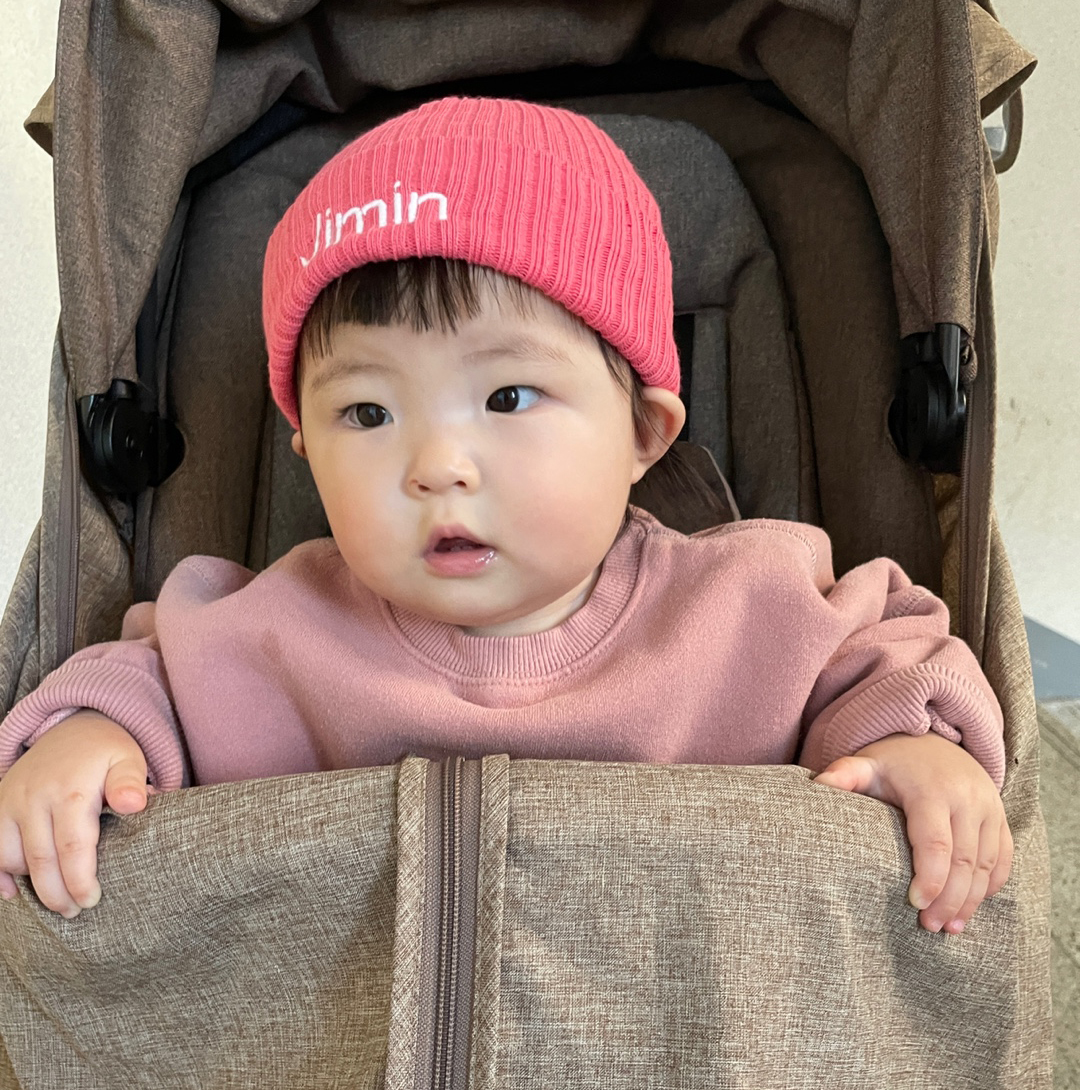 [디어송자수] 유아 면비니 모자 아기 가을 겨울 이니셜 자수 핑크비니