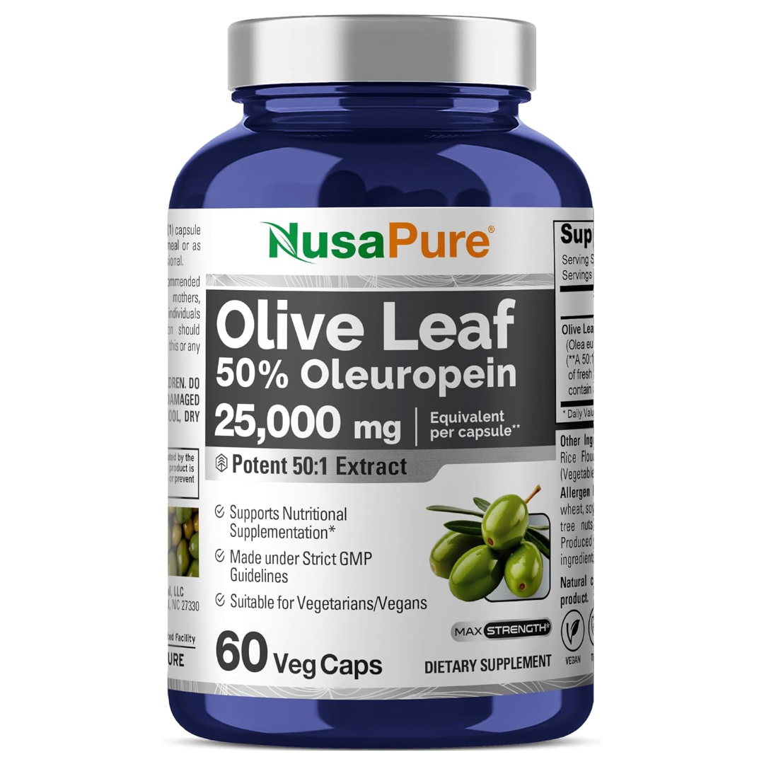 누사퓨어 <b>올리브잎 추출물</b> 5000mg 50% 올러유러핀 60캡슐