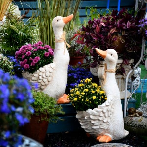 마당 꾸미기 테라스 정원 소품 인테리어 장식품 동물 조형물 [꽃을 업은/안은 거위]