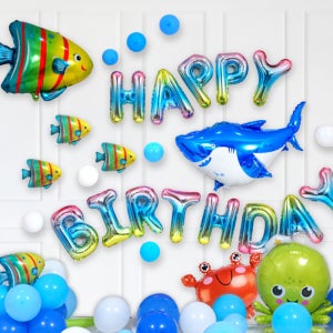 [브로키] 생일파티 풍선 세트 이벤트 용품 바다테마 (그라데이션블루)