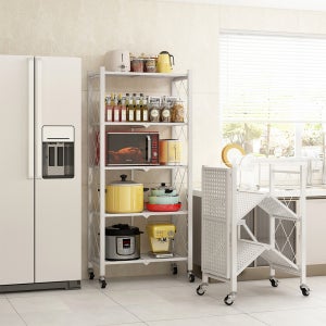 접이식 폴딩 철제선반 3단/5단 다용도 이동편리 주방선반 거실선반 접어서 보관 3초 설치