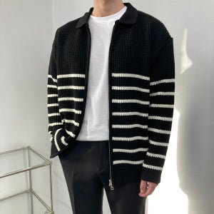 남자가디건 니트 오버핏 카라넥 단가라 투웨이 집업가디건