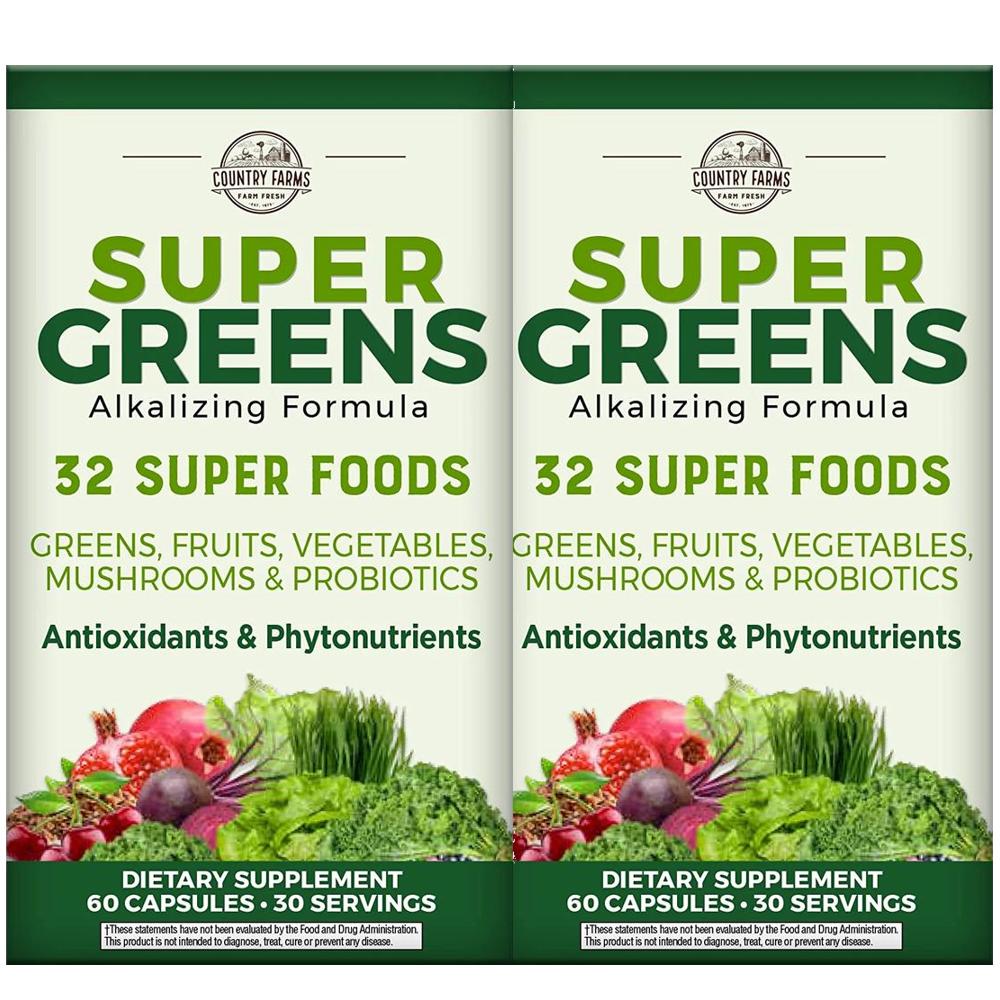 컨트리팜스 수퍼<b>그린스</b> 32종 <b>슈퍼</b>푸드 포뮬라 Country Farms Super Greens 32 Superfood Capsules 60<b>캡슐</b> 2팩