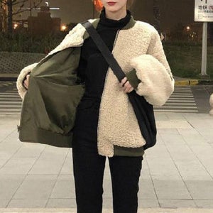 여성 베이지 항공 점퍼 양면 잠바 손목 밑단 시보리