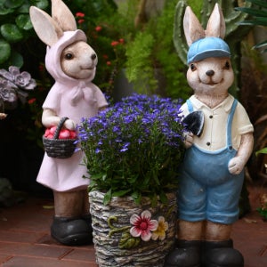 정원 인테리어 장식품 소품 마당 테라스 꾸미기 동물 조형물 화분 [젊은 토끼 부부2]