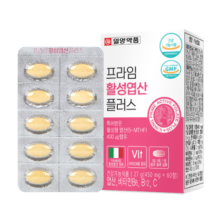 일양약품 임산부 안전한 프라임 활성 <b>엽산</b> 플러스 450mg 60정