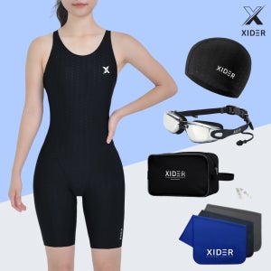 자이더 여자실내수영복세트 5부 6종 반신수영복 수경 귀마개 스포츠타올 수영가방 S801