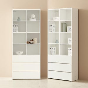 E0자재 서재 책장 800x375x2000(RH2056), 6단, 서랍셋오픈형