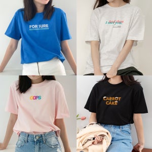 여성 레터링 롱 오버핏 면 반팔티