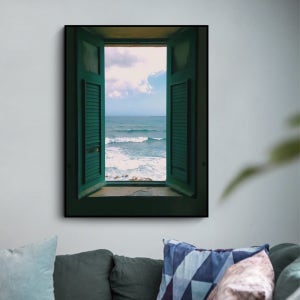 보석십자수 액자형 창문 너머 푸른 바다 하늘 구름 구슬 비즈 공예 도안 액자 포함 세트