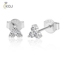 KOJ 0.1 캐럿 2.0mm D 컬러 모이사나이트 스터드 귀걸이 여성용 100% 925 스털링 실버 화이트 다이아몬드 웨딩 쥬얼리