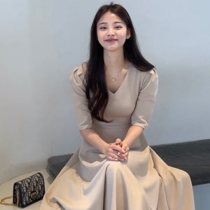 (자체제작)하객룩 고급 브이넥 퍼프 반팔 롱원피스 봄 하객원피스