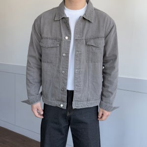 데님자켓 바이커자켓 남자 그레이 흑청 워싱 오버핏 청자켓