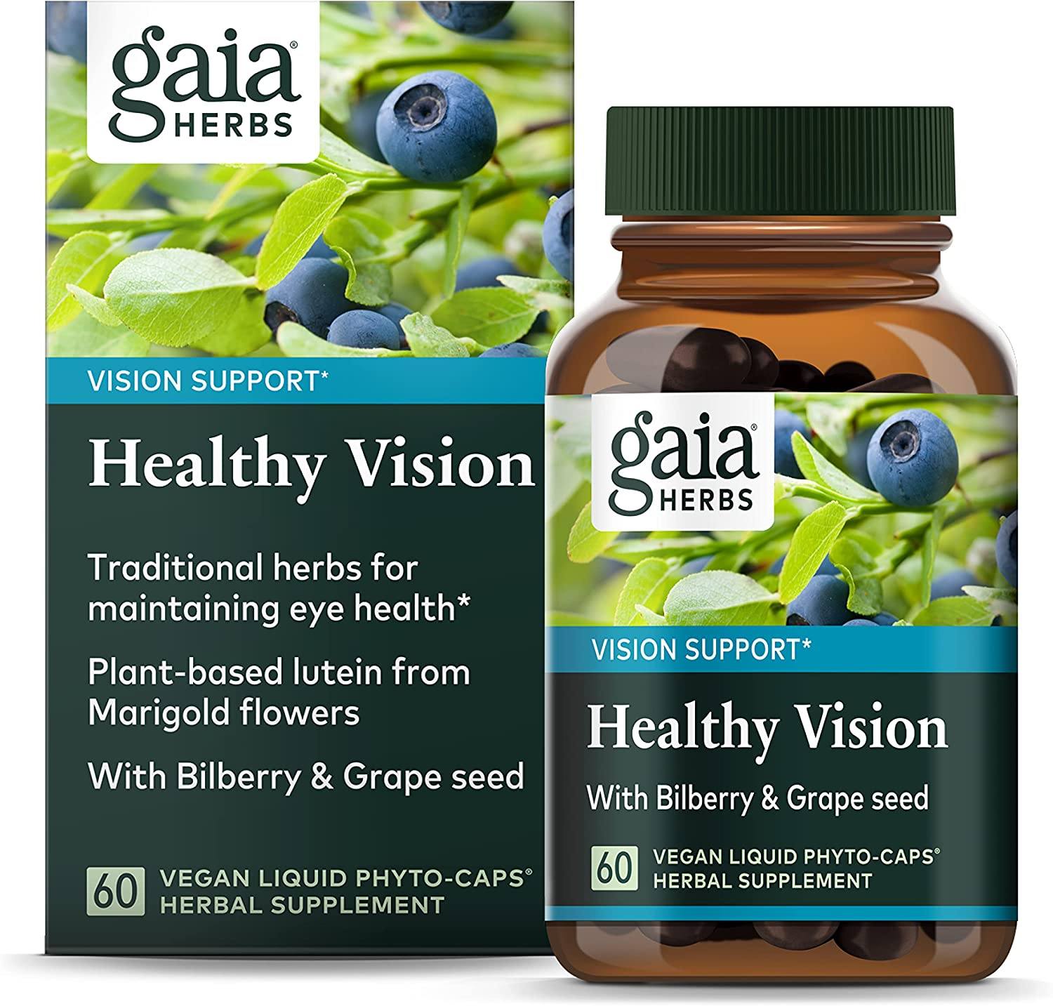 Gaia Herbs <b>Healthy Vision</b> 빌베리 루테인 함유 베지캡슐 60정