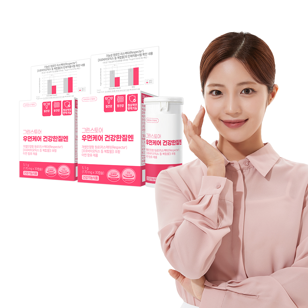 <b>그린스토어</b> 질 건강 유산균 우먼케어 건강한질엔 리스펙타 아연 영양제 30캡슐, 2개