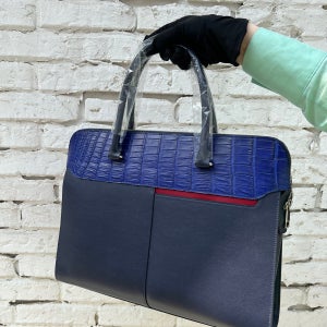 악어 서류가방 이탈리안 Blue Navy