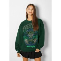 Bershka EMBROIDE레드 맨투맨 dark green