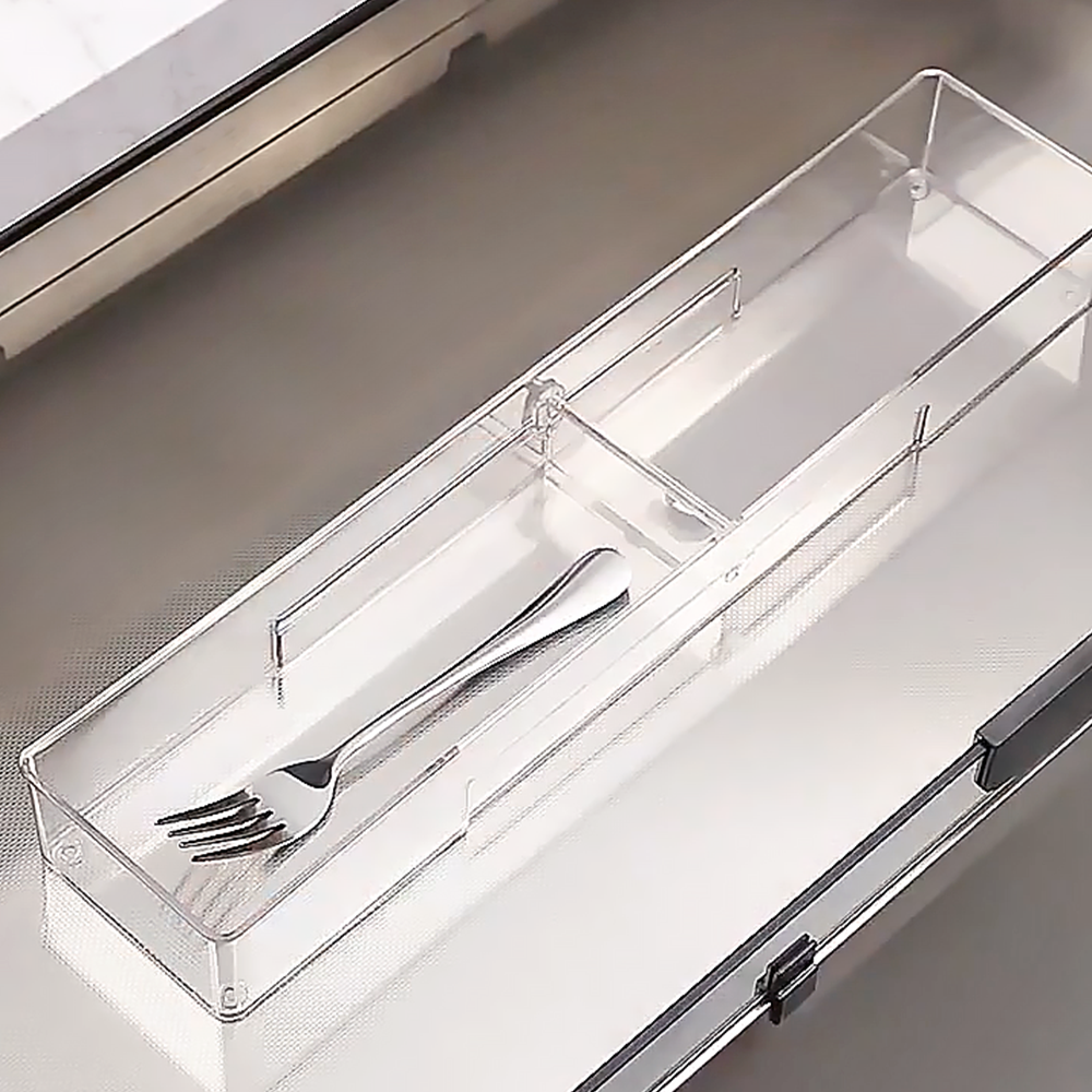투명 주방 서랍 속 정리함 싱크대 조리도구 수저 커트러리 트레이 칸막이 수납 (슬림형 M)