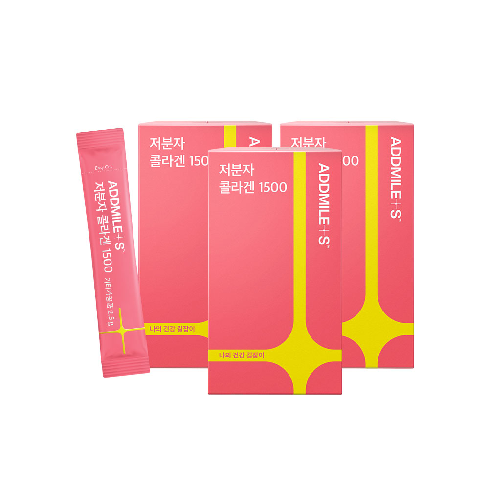 <b>애드마일스</b> 저분자 <b>피쉬 콜라겐</b>1500 히알루론산 2.5g 30포, 3개