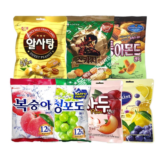 캔디7종세트 스카치캔디 청포도사탕 썬키스트 복숭아사탕 자두사탕 알사탕 통아몬드 과일맛