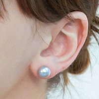 14k 흑진주 그레이 납작 담수 왕 진주 귀걸이 10mm