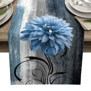 테이블 매트 러너 달리아 유화 블루 얼룩 방지 식탁 식탁보 웨딩 커버 251EA7