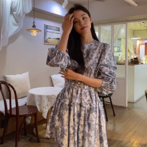 블루 플라워 캉캉 퍼프 미니원피스 벨트세트 봄 여성 원피스