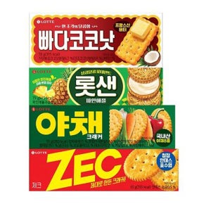 롯데 비스킷 4종 (빠다코코낫+롯샌+야채크래커+제크) 번들