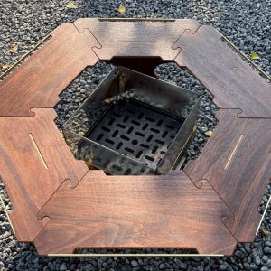 캠핑 육각 테이블 오텀트리 수제작 원목 화로 난로 테이블