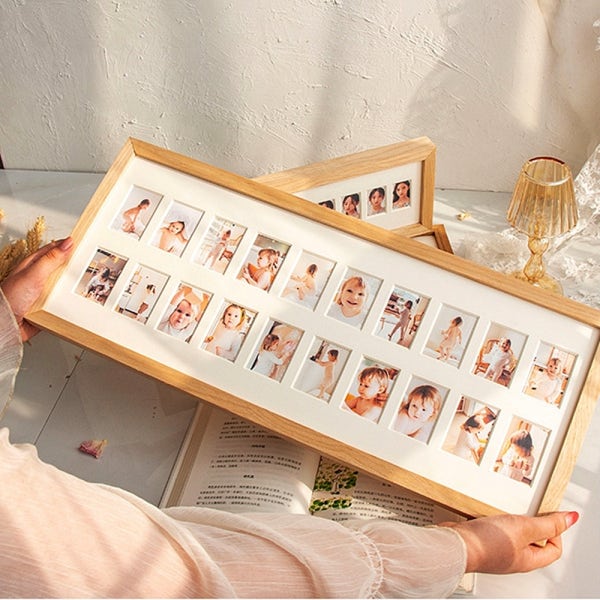 여권사진액자 아기 성장 증명사진 나무 액자 20칸