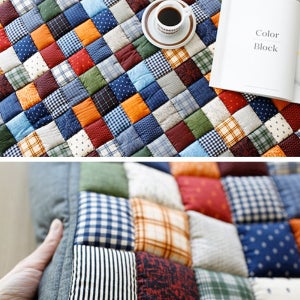 빈티지 퀼팅 면 카페트 러그 두꺼운 손누빔 바닥 패드 거실 방 러그 소형 대형 특대형 (알록패치)