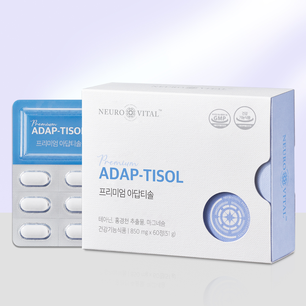 프리미엄 아답티솔 60정 <b>스트레스</b> 긴장완화 홍경천 L 테아닌 영양제
