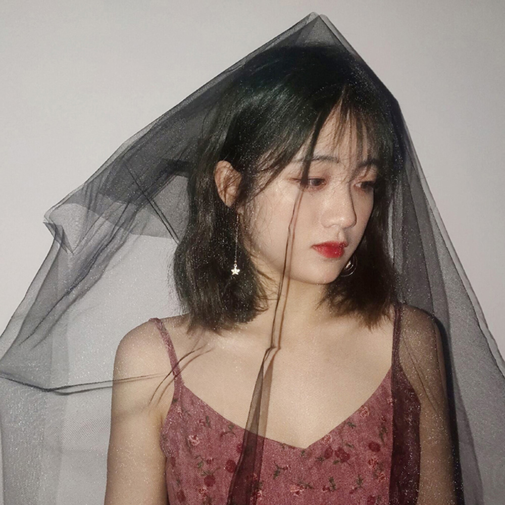 풍성한 웨딩베일 셀프웨딩소품 면사포 기본 숏 검정베일