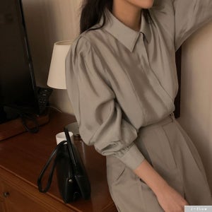 레비 새틴 카라넥 퍼프 블라우스 3col 가을 봄 루즈핏 실키 쉬폰 고급소재 제이플로우