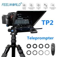 FEELWORLD-TP2 휴대용 텔레프롬프터, 스마트폰 태블릿 DSLR 카메라용, 원격 제어 렌즈 어댑터 링 포함