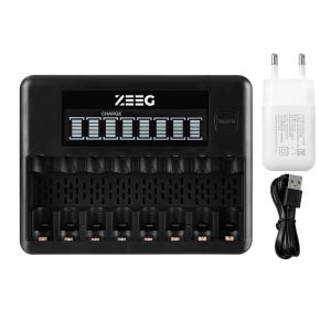 지그 스마트 AA AAA 8구 LCD 충전기 5V 2A 아답터 세트