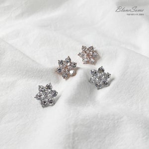 실버925 볼드 스노우 플라워 이어링 은침 세련된 딱지 큐빅 드롭귀걸이 로즈골드 실버