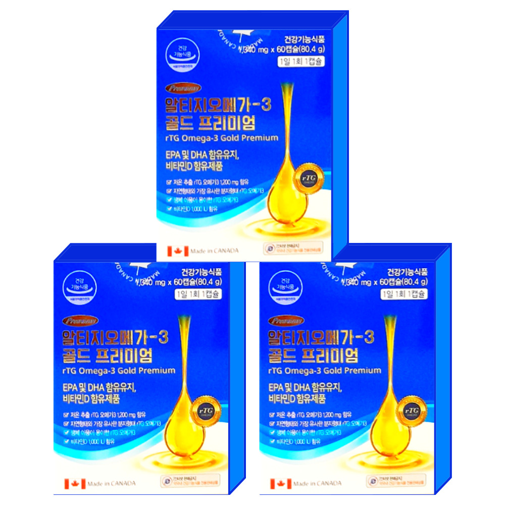 어취없는 알티지<b>오메가</b>3 <b>골드</b> 프리미엄 1,340mg 비타민D 60캡슐, 3개